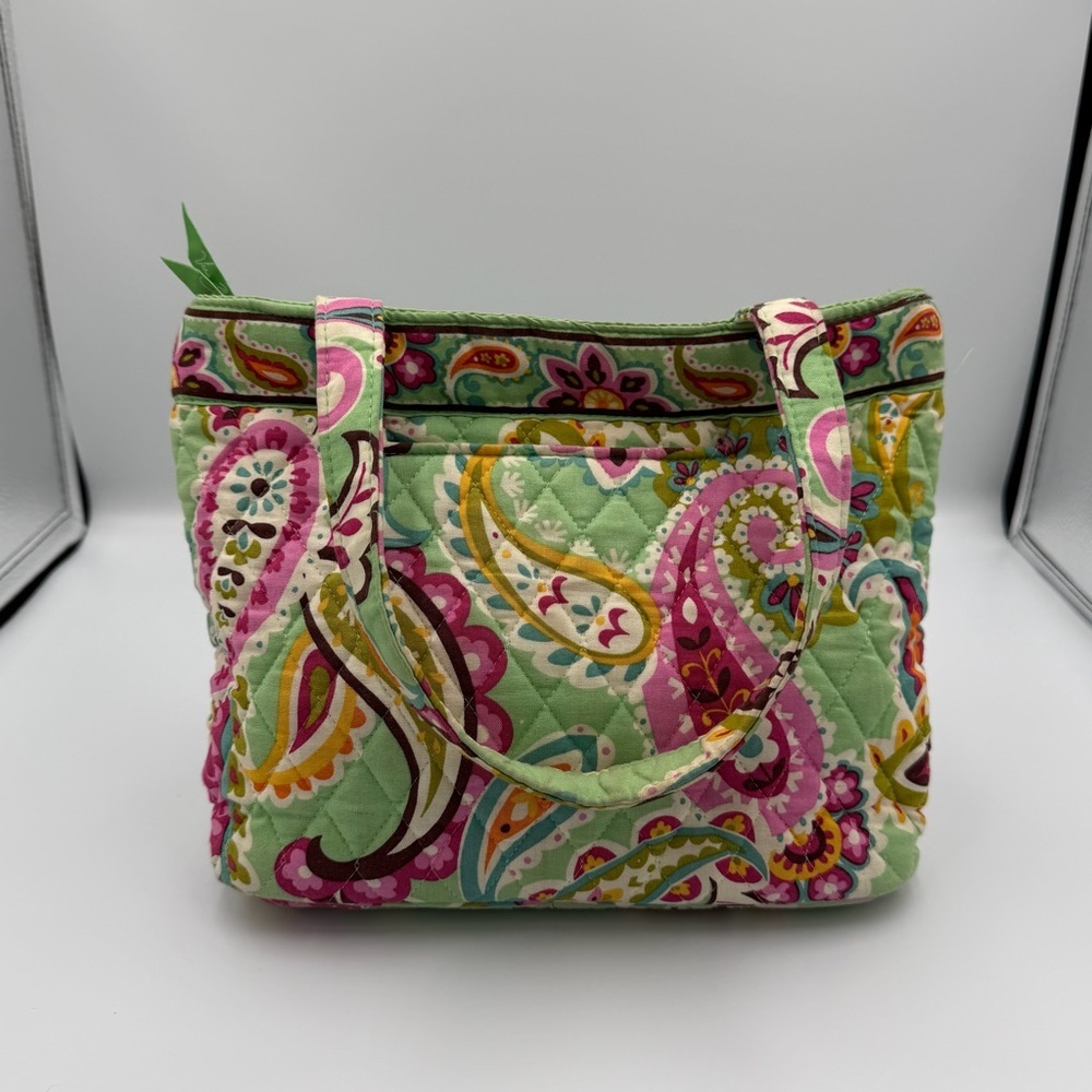 Vera Bradley Tutti Frutti Green Pink Paisley Floral Quilted Rare New Preppy Bag